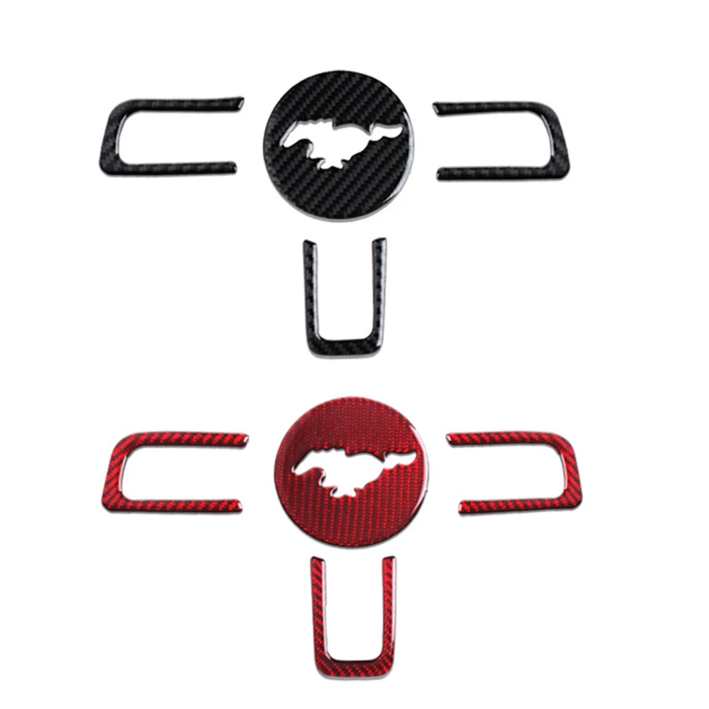 4x Car Steering Wheel Carbon Fiber Stickers Interior Decoration Accessories For Ford Mustang 2015-2022 2016 2017 2018 2019 2020 image 2