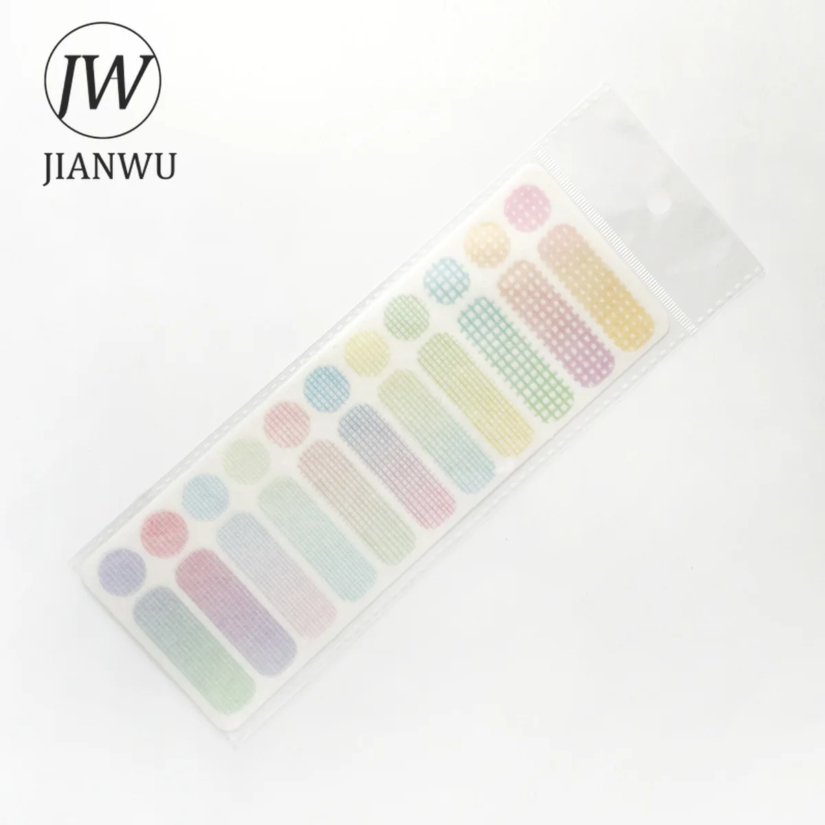 JIANWU 3 Sheets DIY Journal Material Solid Color Plaid Label Sticker INS Scrapbooking Collage Decoration Stationery Stickers