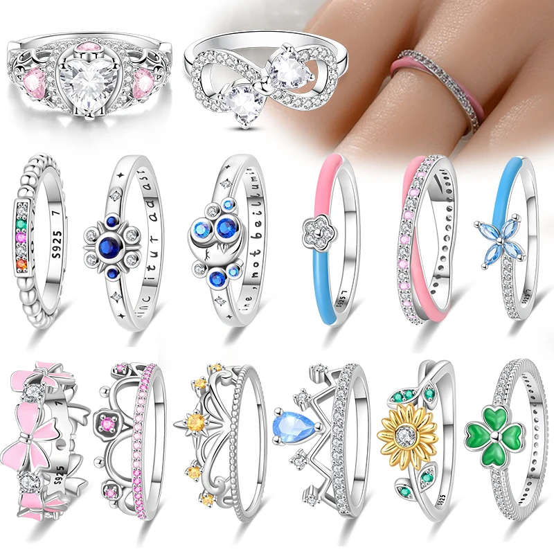 

Новые кольца, оригинальные кольца из стерлингового серебра 925 пробы, бант, сердце, солнце, луна, звезда, циркониевые кольца для женщин, ювелирные изделия, подарок на день рождения, годовщину