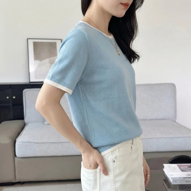 Summer New Women's Short Sleeved O-neck Knitted 100% Cotton T-shirt Basic Edition Women's Pullover Short Sleeved Fashion Hot Sal