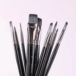 12-Piece Black Wooden Handle Nylon Hair Face and Body Painting Brush Set for Oil Painting, Acrylic, and Watercolor Painting