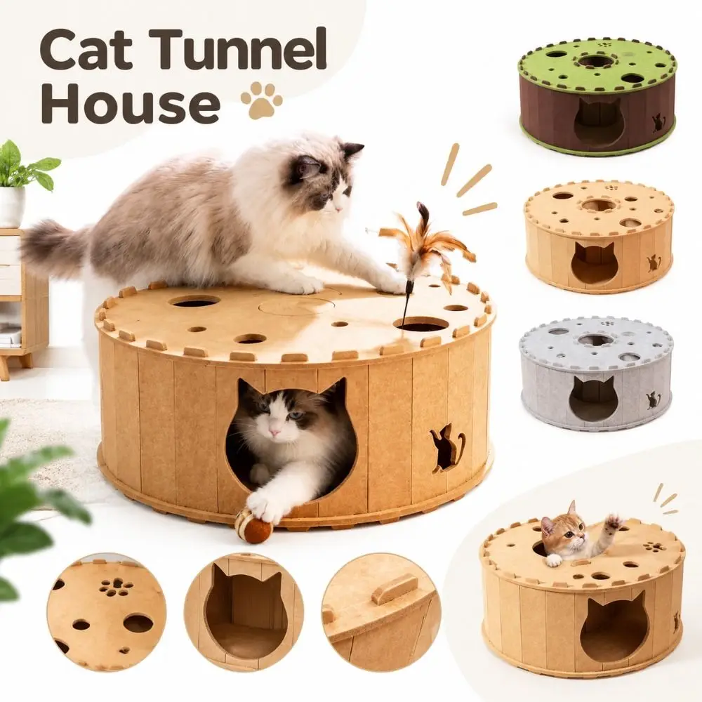 New Felt Cat Tunnel House Wear-Resistant Non-Shedding Felt Cat Bed Detachable Scratching Post Kittens Play