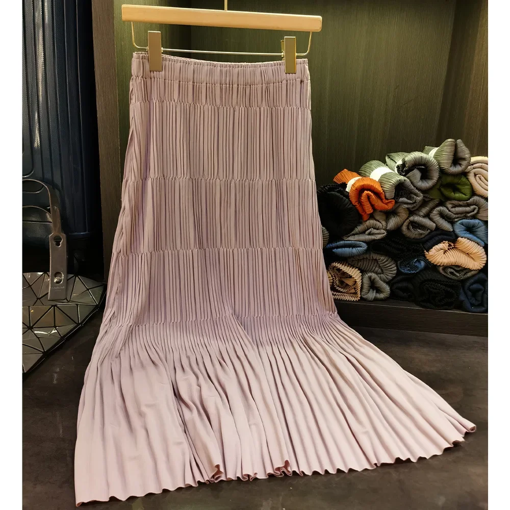 

Pleats Pleated Half-skirt Layering Pleats Pleated Half-skirt Baizuo Pure Color Loose Tight Waist A-line Skirt Female Autumn New