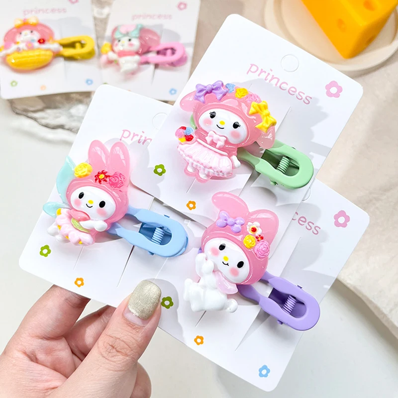 Kawaii Melody Hair Clip para Mulheres e Meninas, Clipe Lateral, Grampo de Cabelo, Desenhos Animados, Fofos, Duckbill, Simples, Acessórios de Cabelo, Doce, Anime