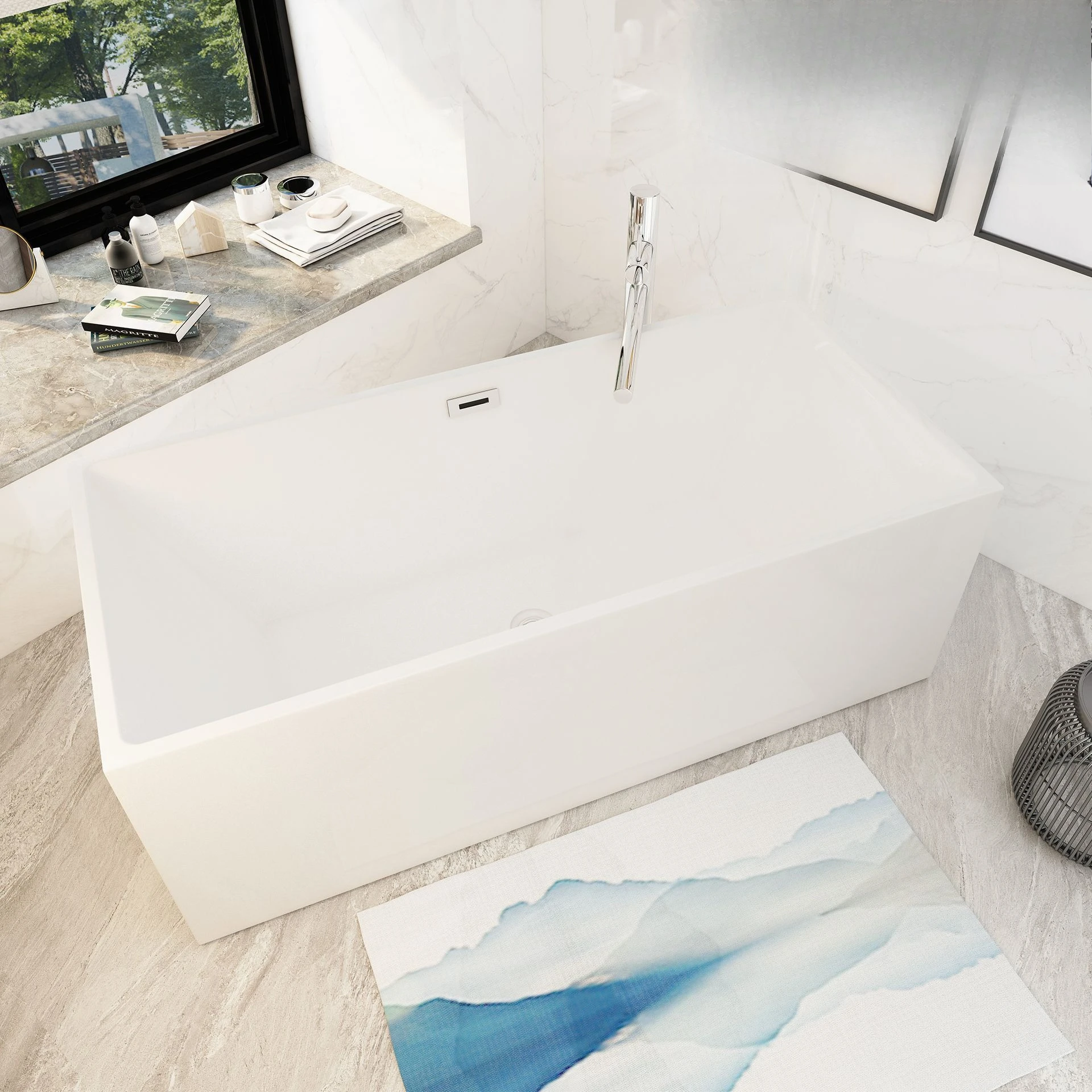 Thin-edged rectangular acrylic adult bathroom engineering bathtub, hotel family simple bathtub QT-007