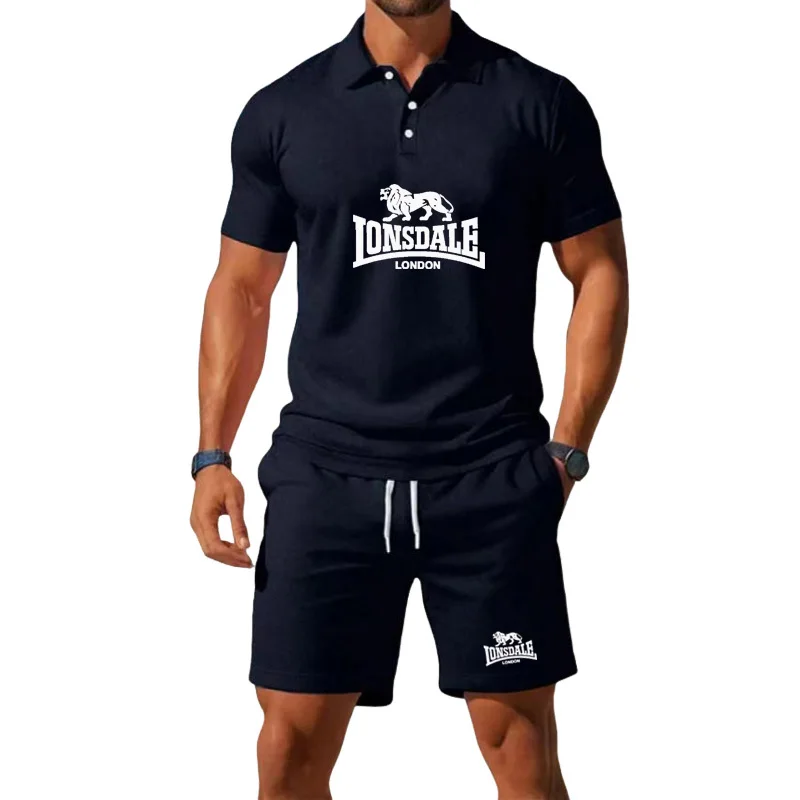 

Summer Men's Half Button Polo Shirt Set Leisure Basketball Sport Quick-Drying Breathable Loose Lightweight Two-Piece Set