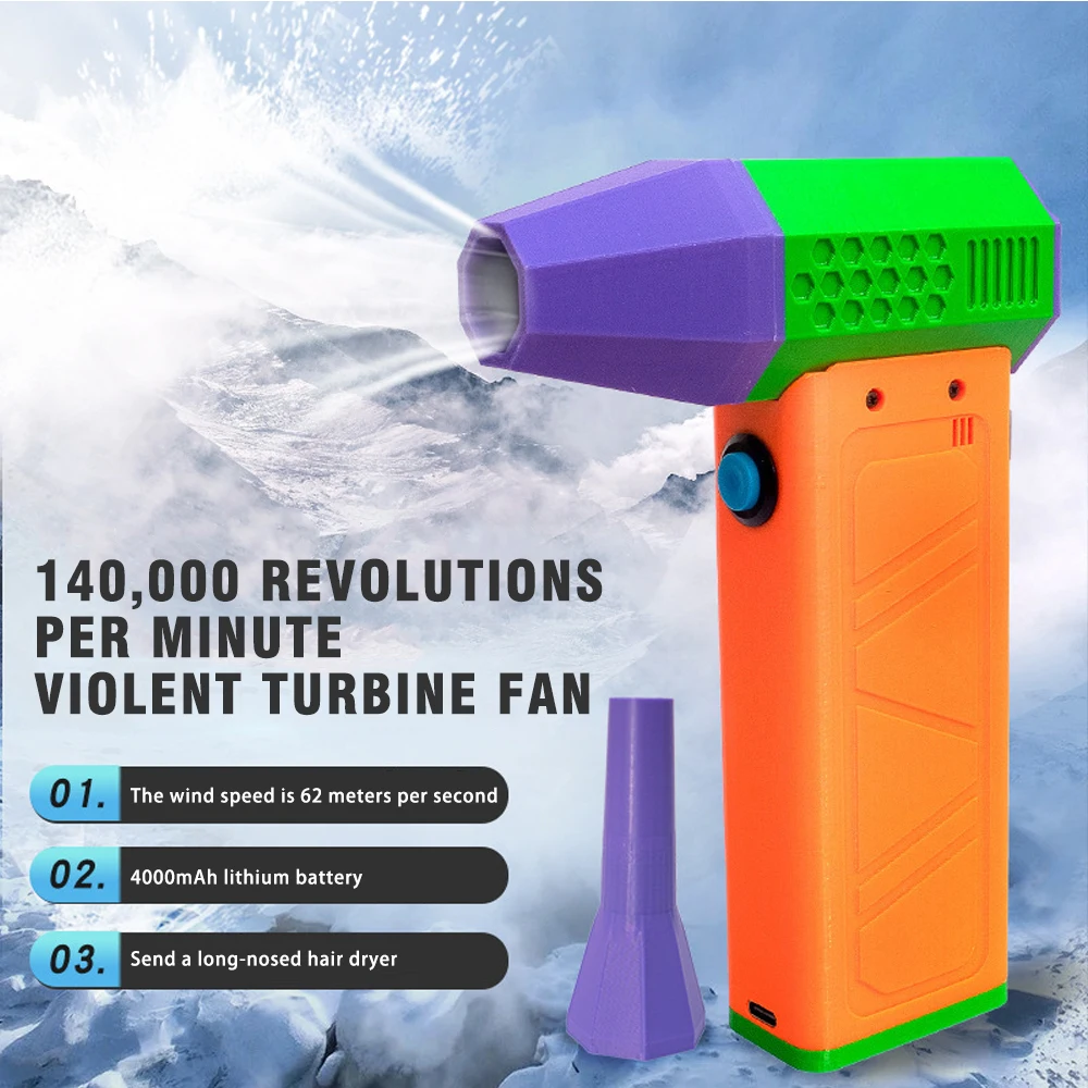 

140000RPM Turbo Jet Fan Brushless Motor Air Blower Handheld Duct Fan Portable Type C Charging Power Display 62M/S