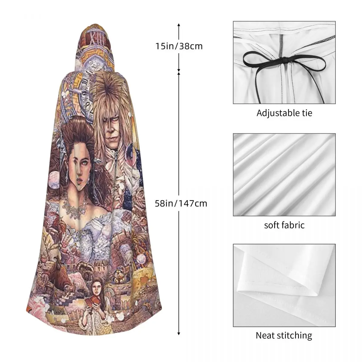 العودة إلى متاهة فيلم طويل مقنع عباءة ساحرة القرون الوسطى زي تأثيري كيب هالوين معطف الكبار للجنسين