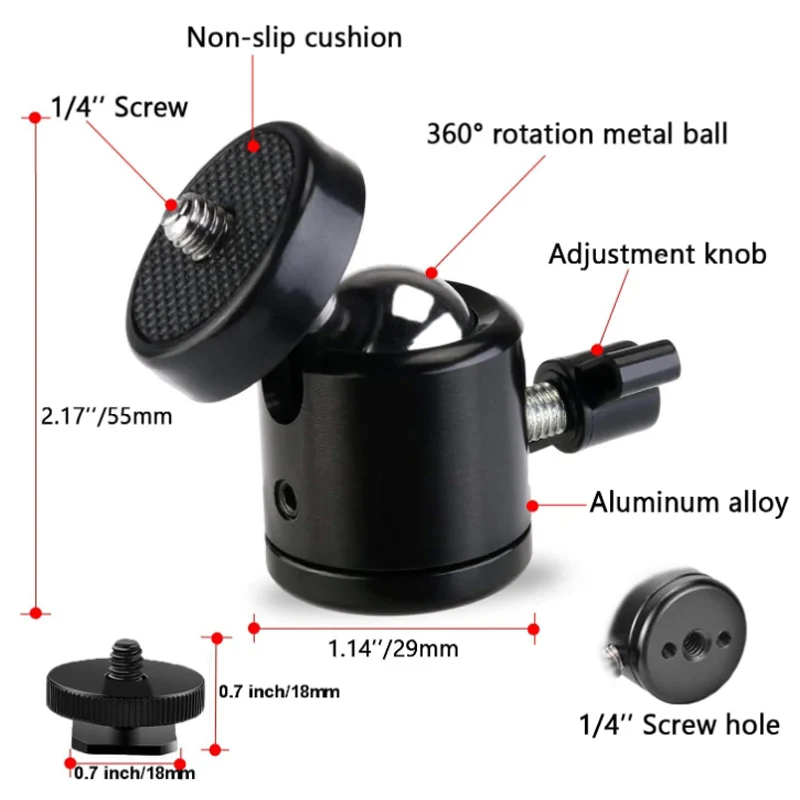 360 Degree Rotating Mobile Live Streaming Bracket Mini Tripod Ball Head 1/4 Screw Thread Double Hole Clip Multifunction Bracket