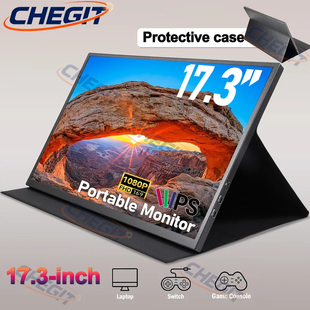 

17.3inch Portable Monitor With Protective case Secondary Display FHD Type-C MINI HDMI For Cell phone PC Xbox Switch Laptop