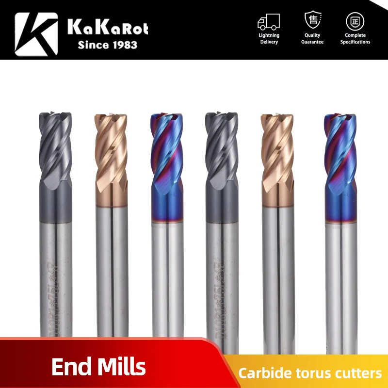 KaKarot Corner Radius End Mill CNC R Bullnose Cutter Metal Router Tool 4 Flutes R0.5 R1 Surface Machining Milling Cutter Nose Mi