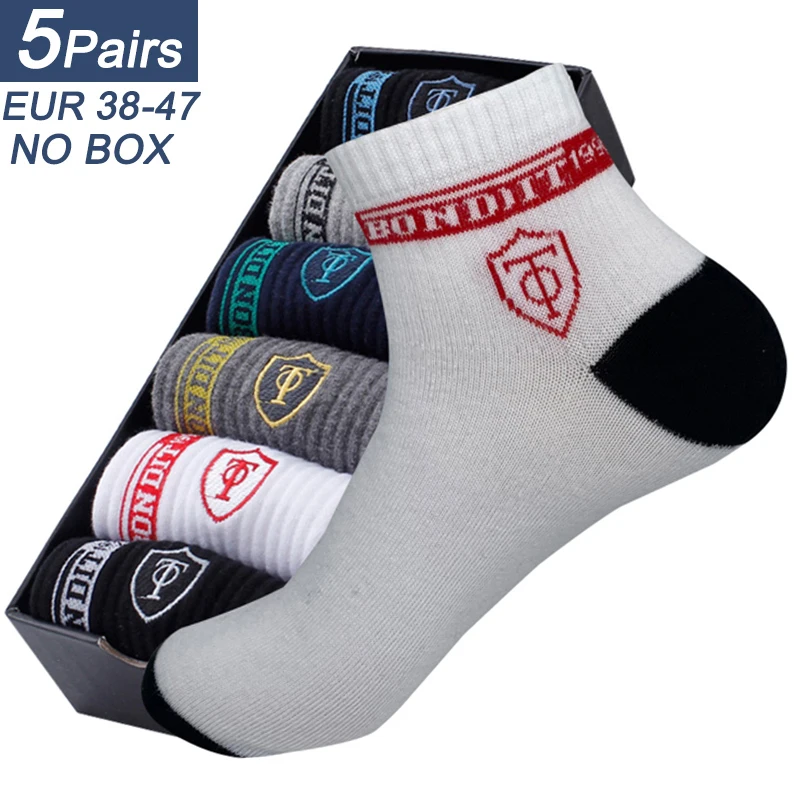 

5Pairs Mens Sports Socks Polyester Cotton Summer Short Tube Socks Thin Breathable Basketball Meias EUR38-47 Business Mens Socks