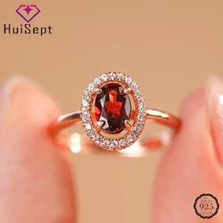 HuiSept Classic Women Ring with Ruby Zircon Gemstone 925 Silver Jewelry Finger Rings Accessories for Wedding Party Promise Gift