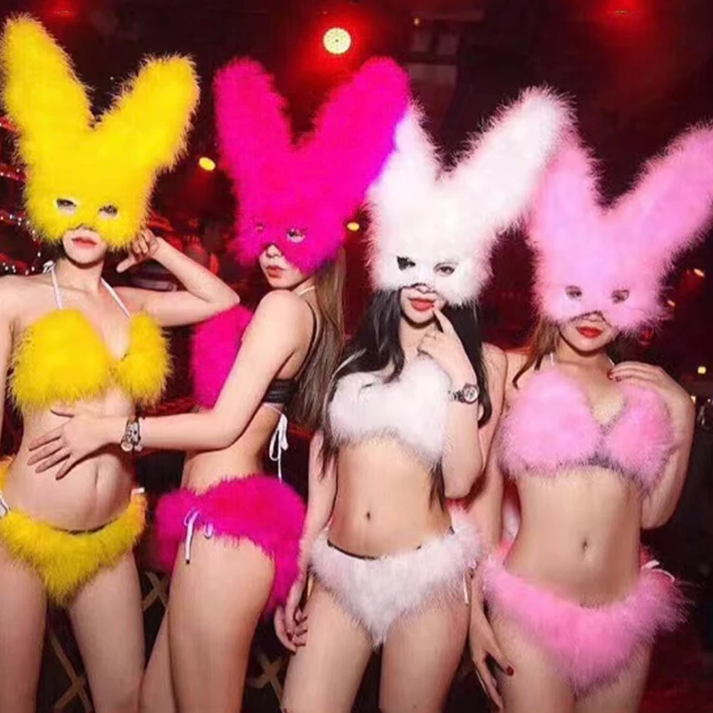 Pink Bunny Nightclub Bar Performance Costume Woman Sexy Gogo Dance Clothing Pole Dance Suit Festival Party Rave Outfit VDL208