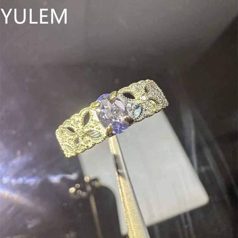 YULEM 4x6mm Natural Tanzanite Oval Shape Design Silver 925 Ring with Luxury Design for Women Daily Wear