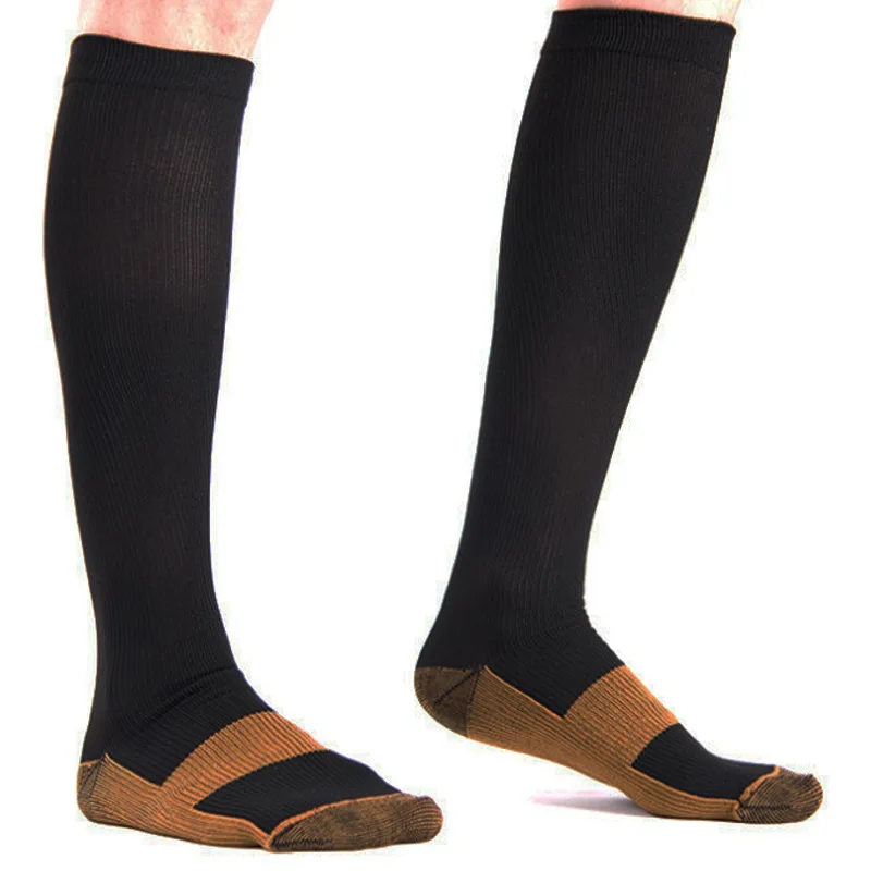 Unisex Copper Compress Stockings Women Men Anti Fatigue Pain Relief Compression Socks Nylon Varicose Vein Knee High Stockings