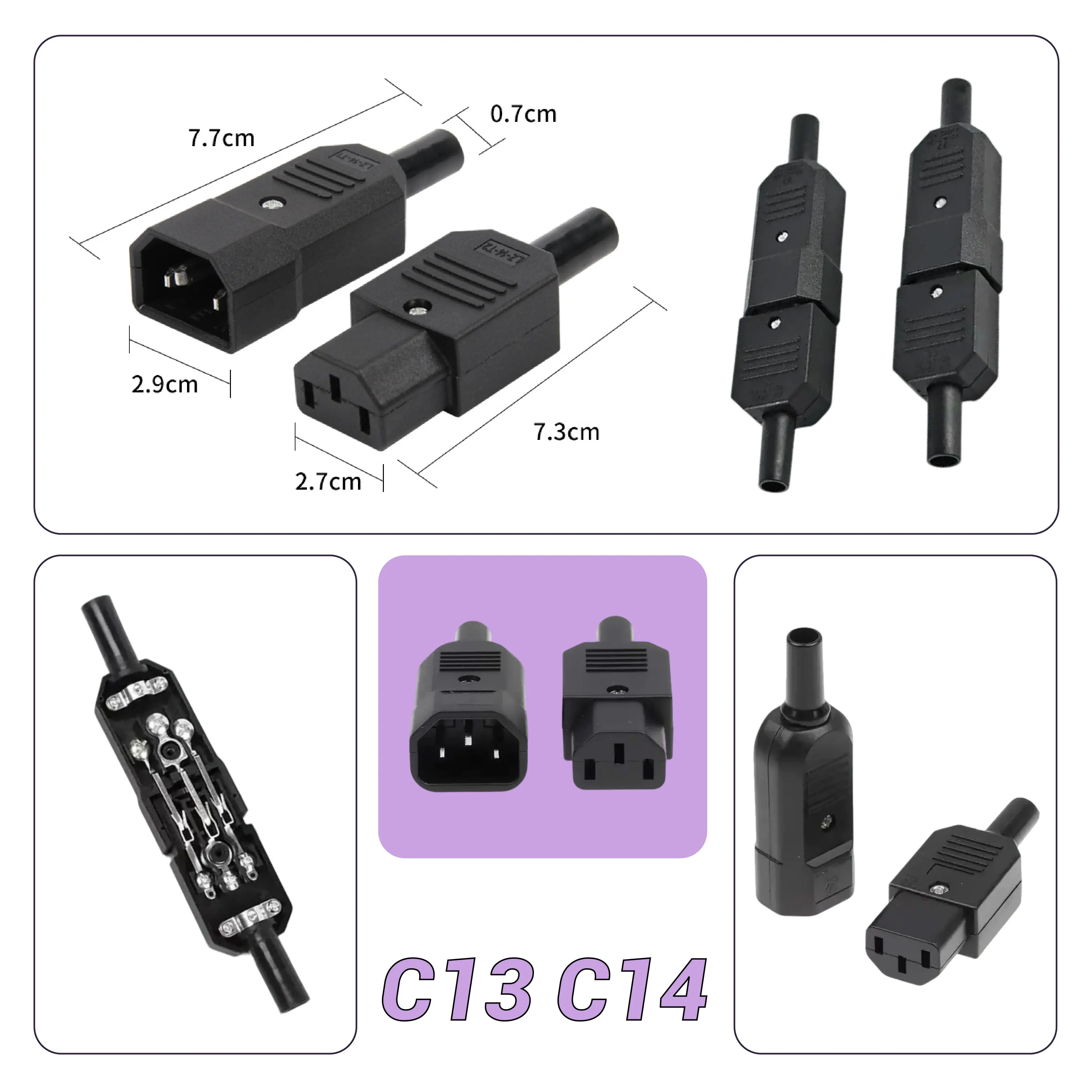 

IEC C13/C14 сменный разъем питания 10A 250V 3-контактный штекер/гнездо и розетка для сборки кабеля