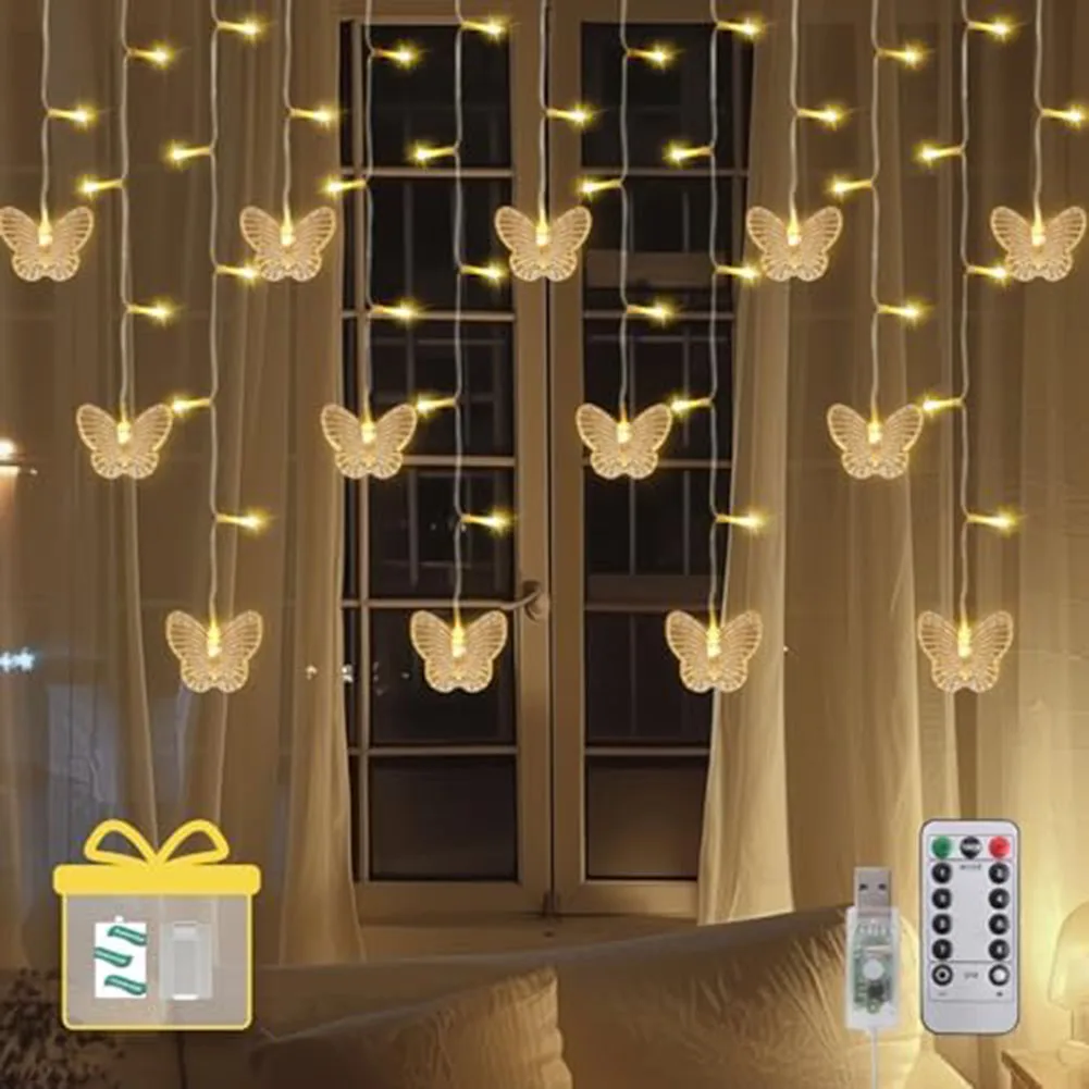 

4m Butterfly String Lightshts Curtain Lights Fairy Light LED Strip Room Remote Control 8 Modes USB Powered Decoration For Home