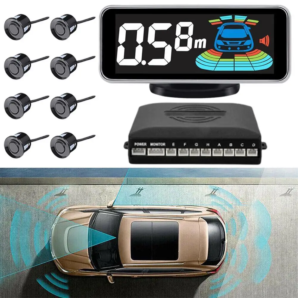 12V Car LCD Screen Intelligent Voice Buzzer Eight-probe Reversing Radar Auxiliary Parking Set Auto 250CM Level Display Accuracy