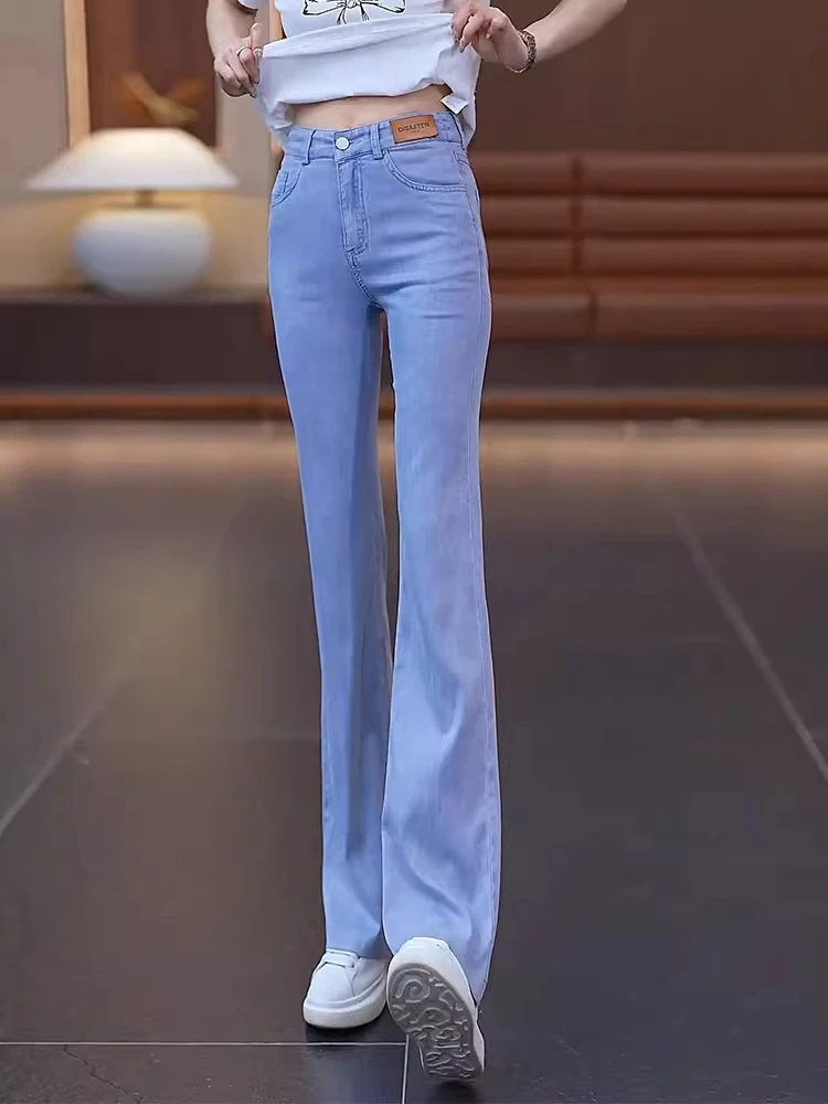 

Denim Pants Women's Thin Summer High Waist Straight Leg Loose Slimming Ice Silk Micro Flared Wide Leg Pants