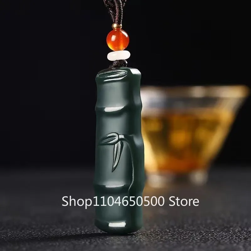 

‌Natural Green Jade Bamboo Joint Pendant Necklace Lucky Charm‌