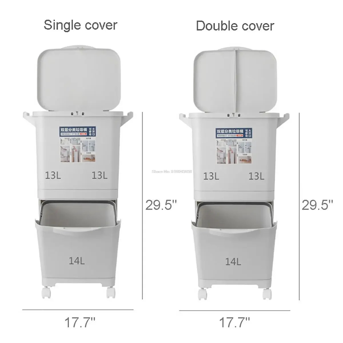 2 Layer Classification Trash Can Kitchen Plastic Dustbin Wet and Dry Push Button Recycle Stacked Sorting Rubbish Bin With Wheel