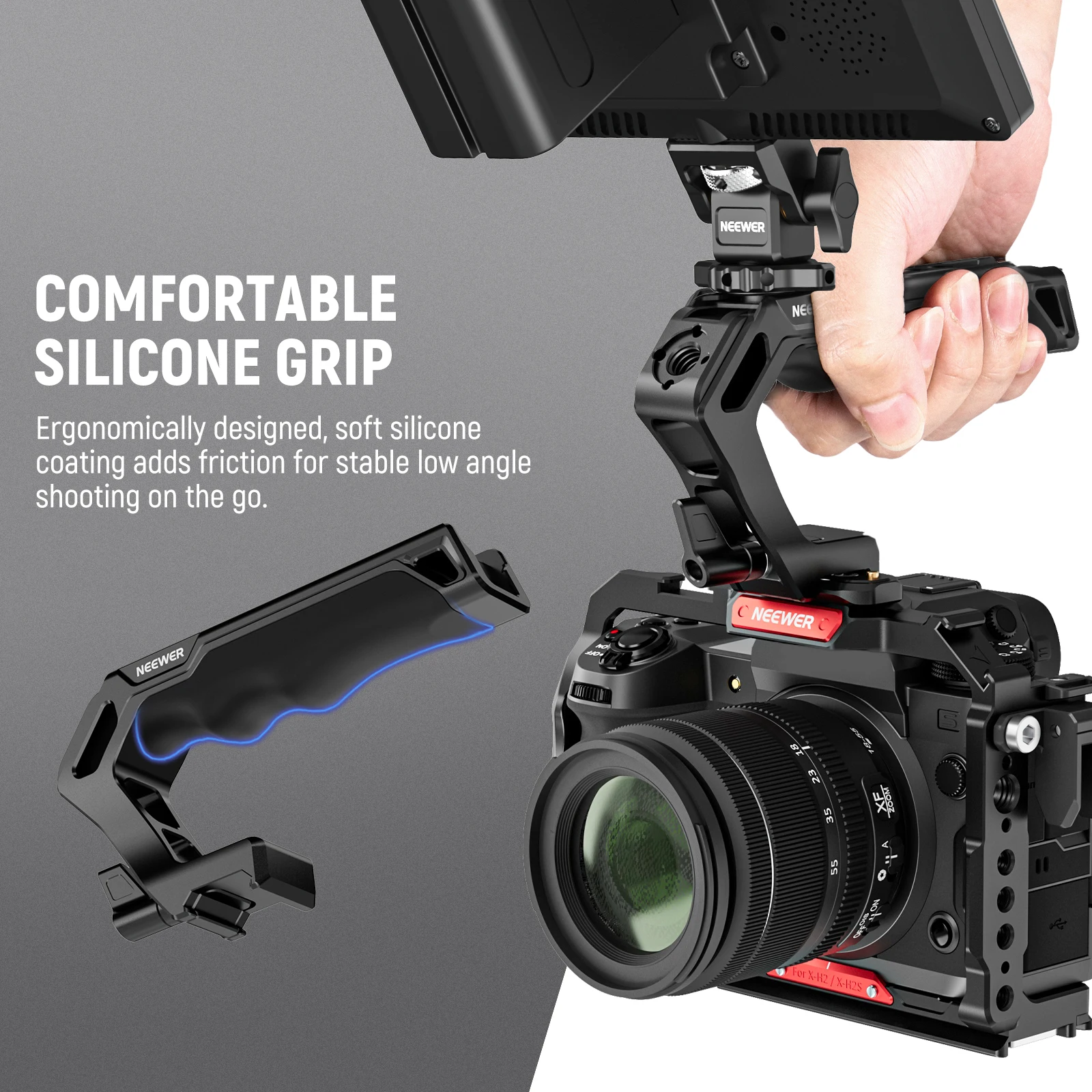 NEEWER Top Handle and NATO Rail Kit, Comfort Silicone Grip with Quick Release NATO Clamp Handgrip For Dslr Camera Cage Video Rig