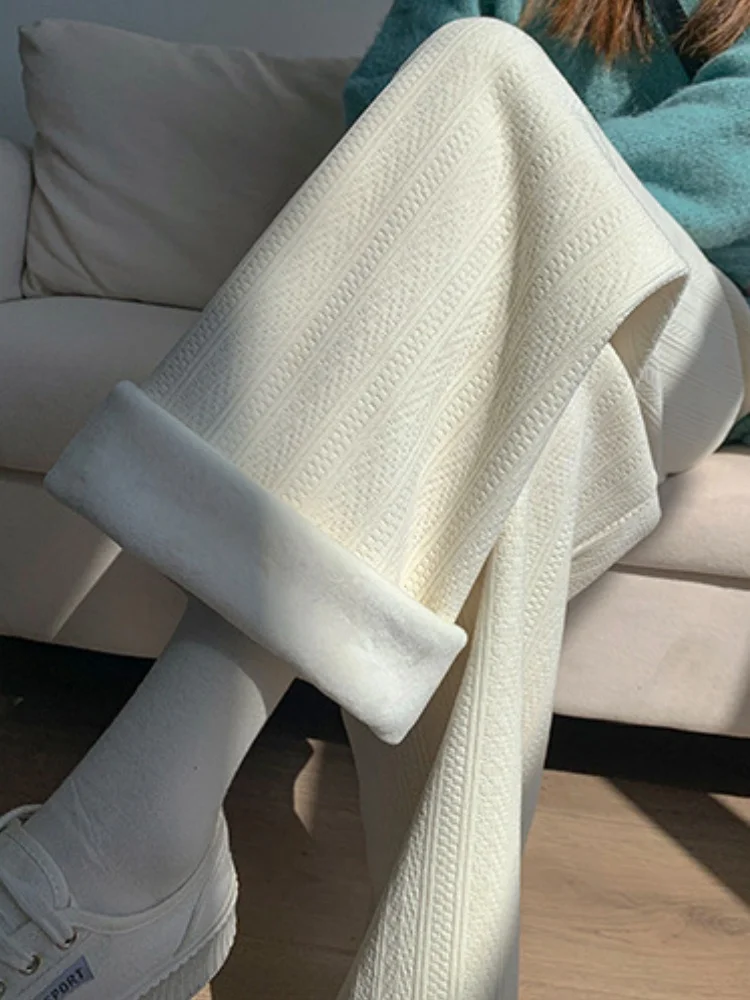 Damen Warme Dicke Weite Hosen Winter Plus Samt Kaschmir Freizeithosen Elastischer Bund Lange Damenhosen – Detail 8