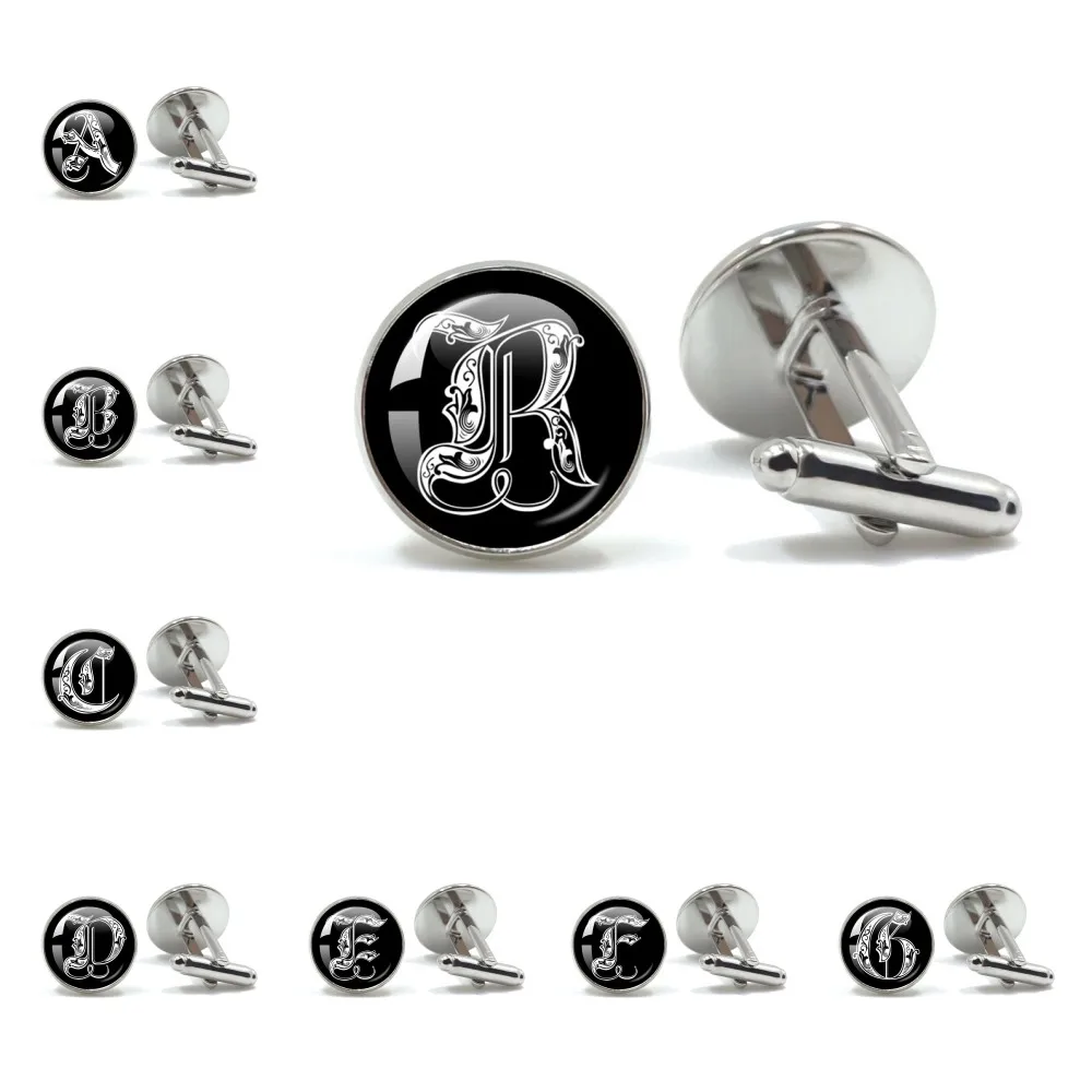 Retro Gothic Alphabet Letters A-Z Cufflinks for Men Luxury Jewelry Shirt Cuff Links French Business Accessories