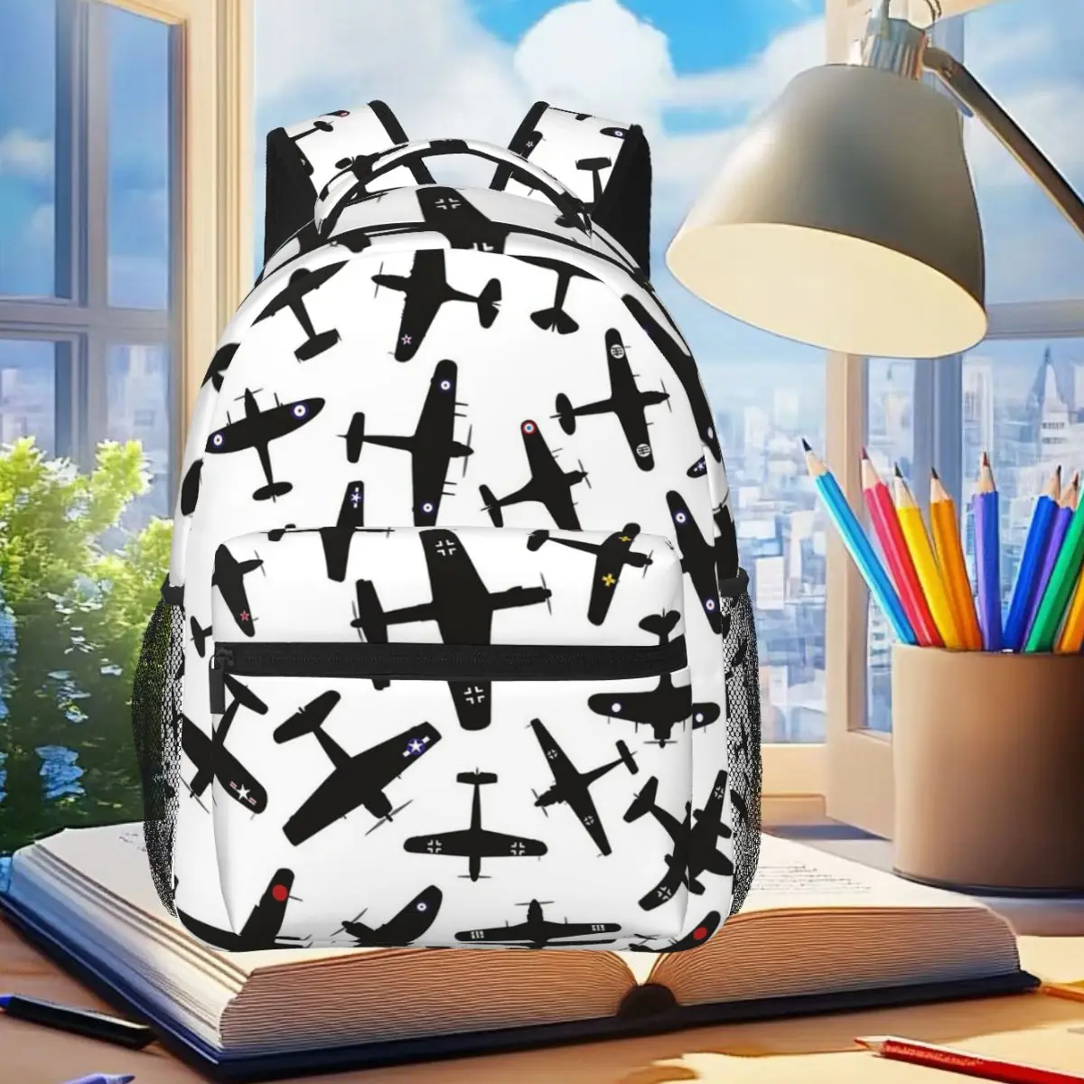 

World War 2 Fighter Planes Student Backpack School Bag Hiking Travel Daypack for Men Women Fashion Bookbag Shoulder Bags