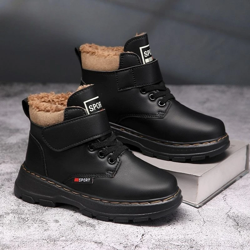 Ragazzi Bambini Stivali da neve invernali Scarpe calde Vera pelle Suola morbida Foderata in pile spesso antiscivolo per la stagione fredda all'aperto