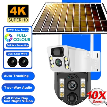 4K Solar Camera 4G SIM Card WiFi Dual Lens 8MP HD Night Vision IP CCTV Surveillance Camera PTZ PIR Human Detection Alarm Waterproof