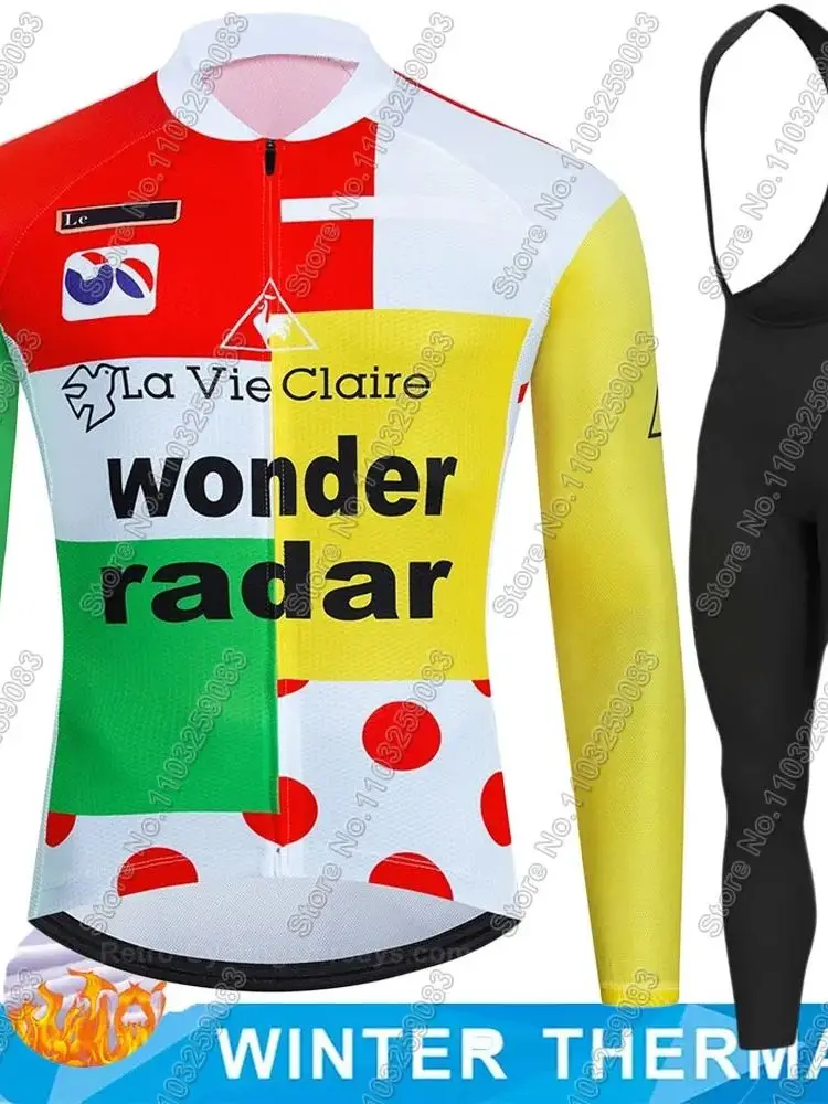 Ensemble de maillot de cyclisme de l'équipe La Vie Claire pour hommes, vêtements d'hiver trempés, manches longues, VTT, vélo, pantalon de route, bavoir, 2025