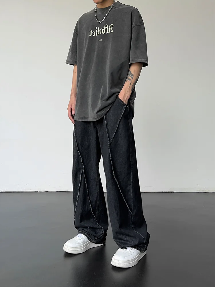 Pantalones vaqueros desgastados de hip hop para hombre, pantalones vaqueros rasgados de retazos, ropa de calle informal holgada de gran tamaño, pantalones de pierna ancha, 2024