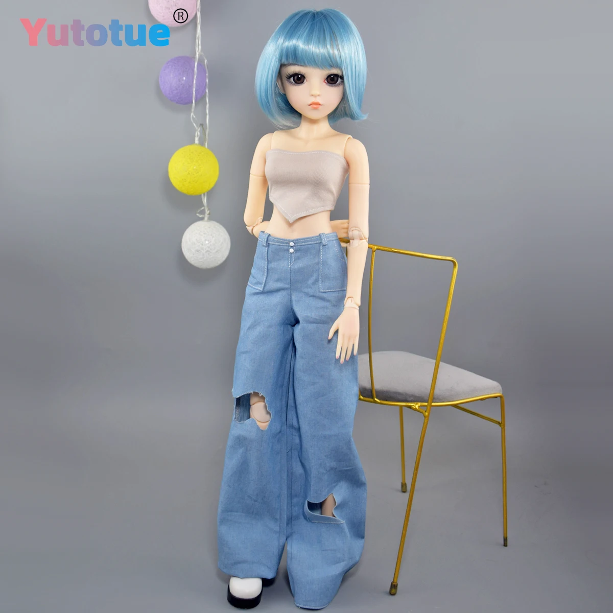ตุ๊กตาแฟชั่นหญิง YUTOTUE สูง 60 ซม. พร้อมวิกผมสั้นถอดได้ เสื้อผ้า กางเกง รองเท้า ตุ๊กตา BJD