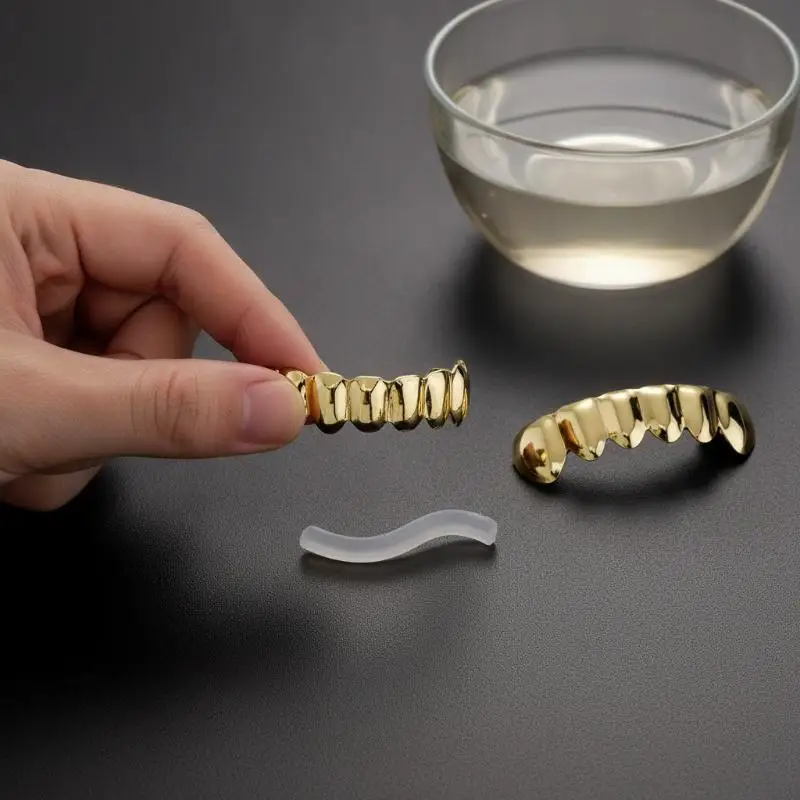 Hip Hop Teeth Grillz Shiny Electroplated Metal Dental Grills Durable Fade-resistant Teeth Cap for Music Festival Rapper Stage U