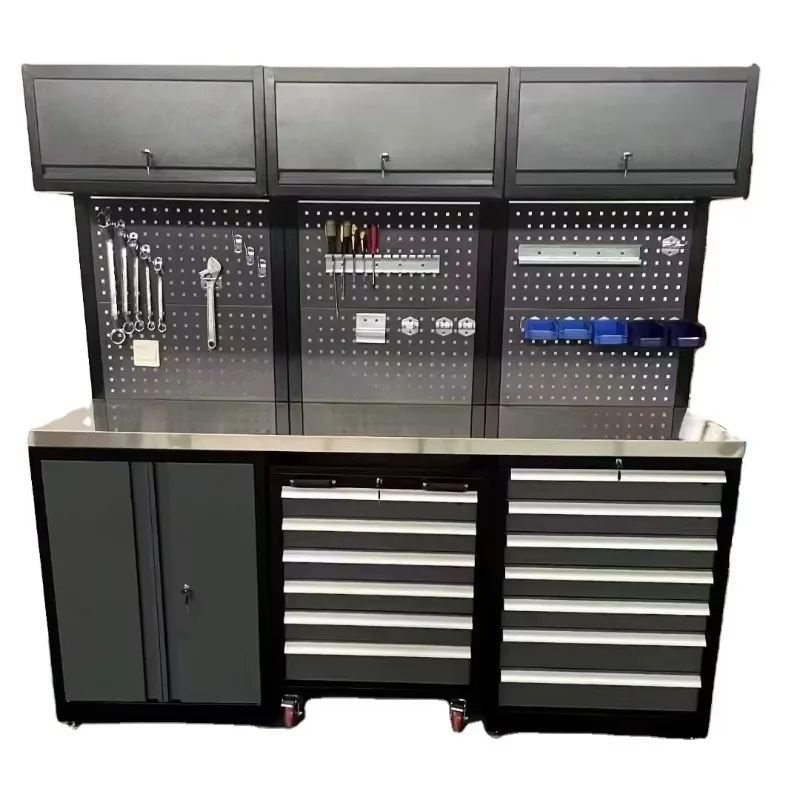 Black large steel combination workbench/garage cabinet system new black large steel combination tool furniture five