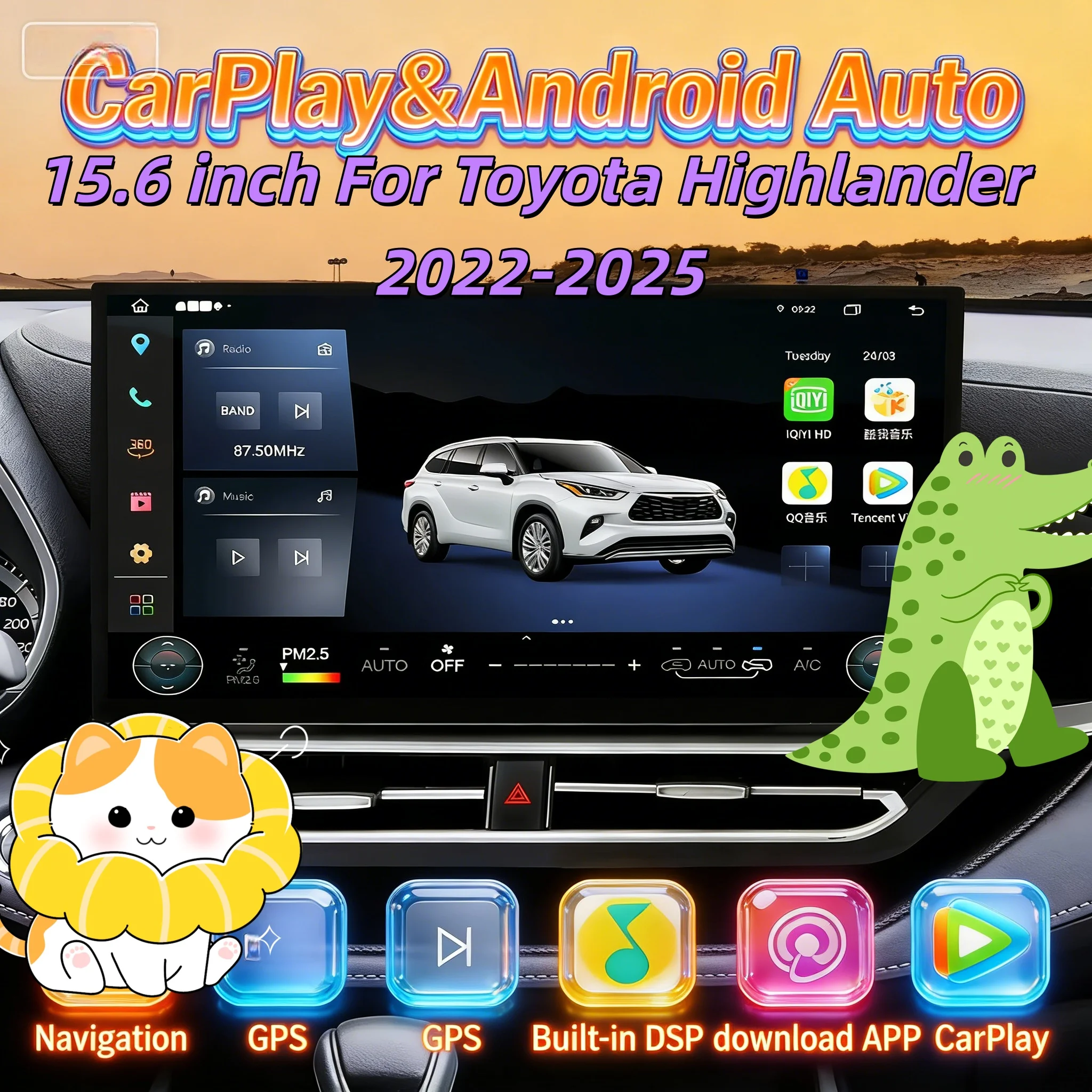 

Автомобильное радио на базе Android для TOYOTA Highlander Crown Kulger Gxl 2022 2023 2024 2025, мультимедийный плеер, GPS, беспроводной Carplay, авторадио