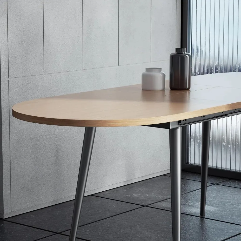 Extendable dining table, oval wooden top, with metal legs, retractable 59