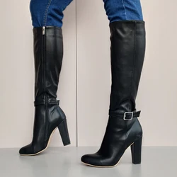 SEIIHEM Women Knee High High Boots Round Toe Side Zip Up Thick High Heels Boots Over Knee Shoes Woman Big Size 37 39 43 45 47 52