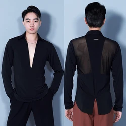 Loose Latin Dance Tops Men Ballroom Dance Clothes Rumba Cha Cha Dance Practice Tops Male Latin Competition Clothing DNV21776
