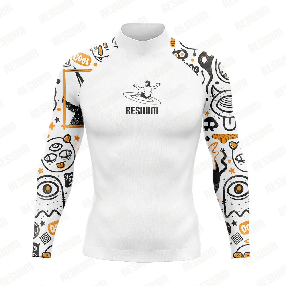 Nowy strój kąpielowy do surfingu dla mężczyzn z motywem surfingowym rashguardy strój kąpielowy z długim rękawem t-Shirt plażowy kombinezon Rashguard