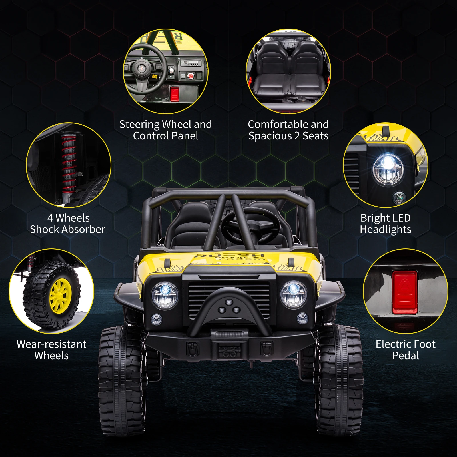 Coche eléctrico para niños de 2 plazas de 24 V, camión de paseo con motor de 2 x 400 W con control remoto para padres, suspensión de 4 ruedas y luces LED