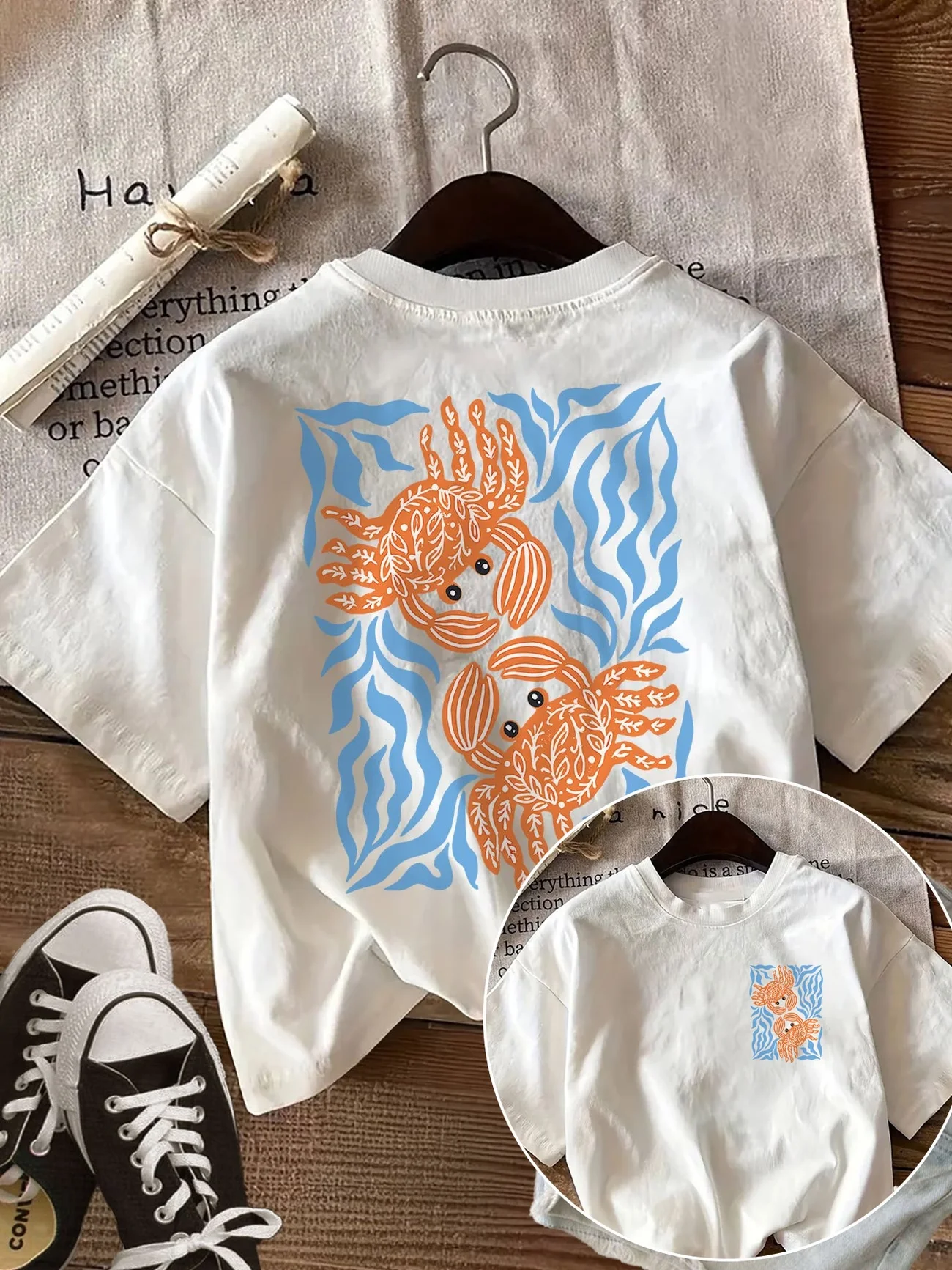 Women's Lobster and Lemon Slice Pattern Short-Sleeve T-Shirt Summer Top Women's Beachwear Summer Streetwear Graphic T Shirts Y2K