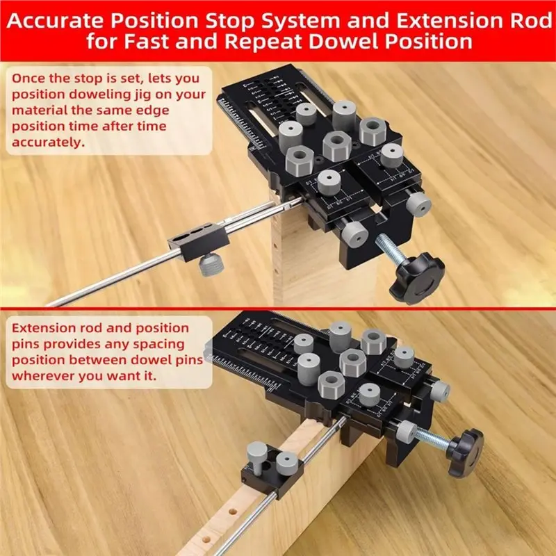 ABLN-Woodworking Dowel Jig Kit Adjustable Drill Guide 1/4 3/8 1/2 Inch Bushings & Bits For DIY Wood Joints