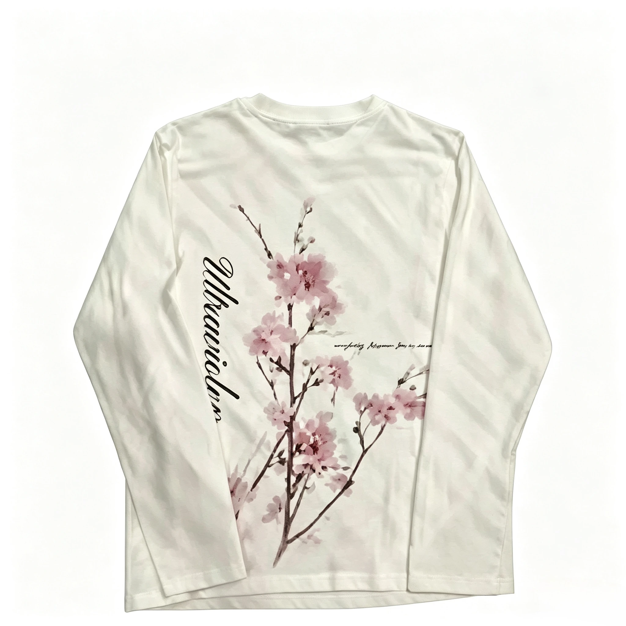 Ink Wash Cherry Blossom Back Printed  Floral Letter Detail Loose Silhouette Casual Daily Layering Inner Outer Fashion Top Shirt