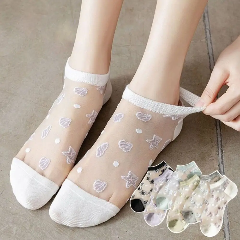Cute Breathable Crystal Glass Silk Socks Silk Lace Lastic Socks Transparent Short Socks