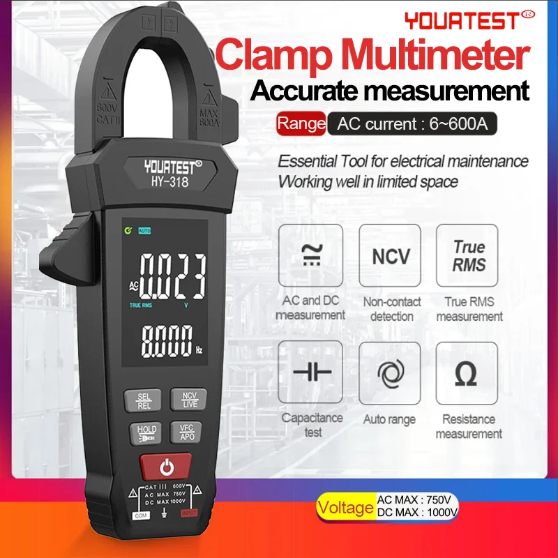 Clamp Meter  Voltage Tester AC DC Current Digital True RMS Pliers Ammeter resistance Frequency VFC Capacitance Meter