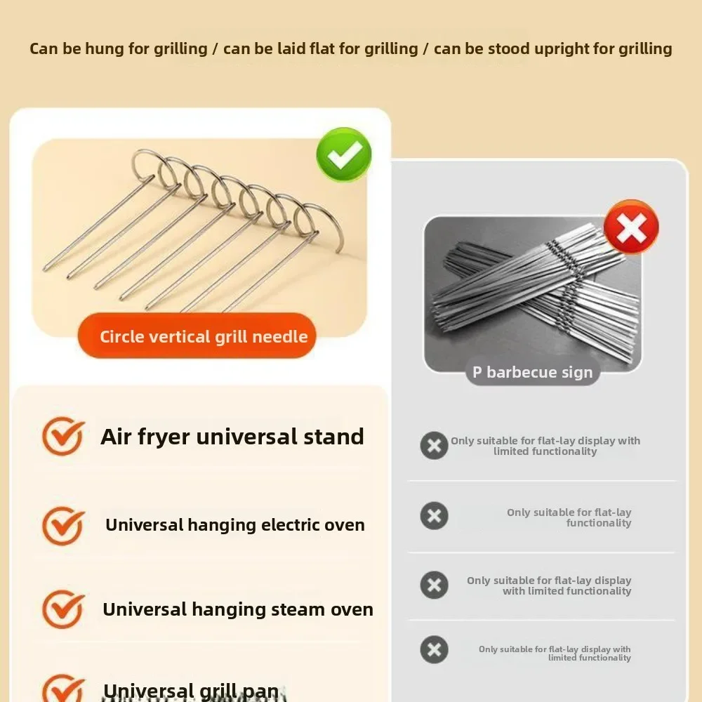 Spiedino per barbecue verticale in acciaio inossidabile 304 con base circolare Accessorio per friggitrice ad aria Spiedino per barbecue Ago da forno sospeso