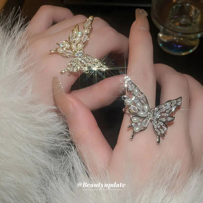 

Zircon Butterfly Pearl Open with High Quality Charm Finger Fashionable and Versatile Accessories